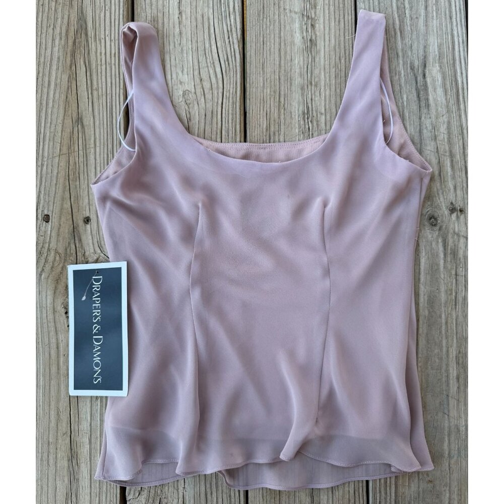 Alex Evenings Mauve Chiffon Tank Top Scoop Neck Layered Blouse Pink Small J2‎